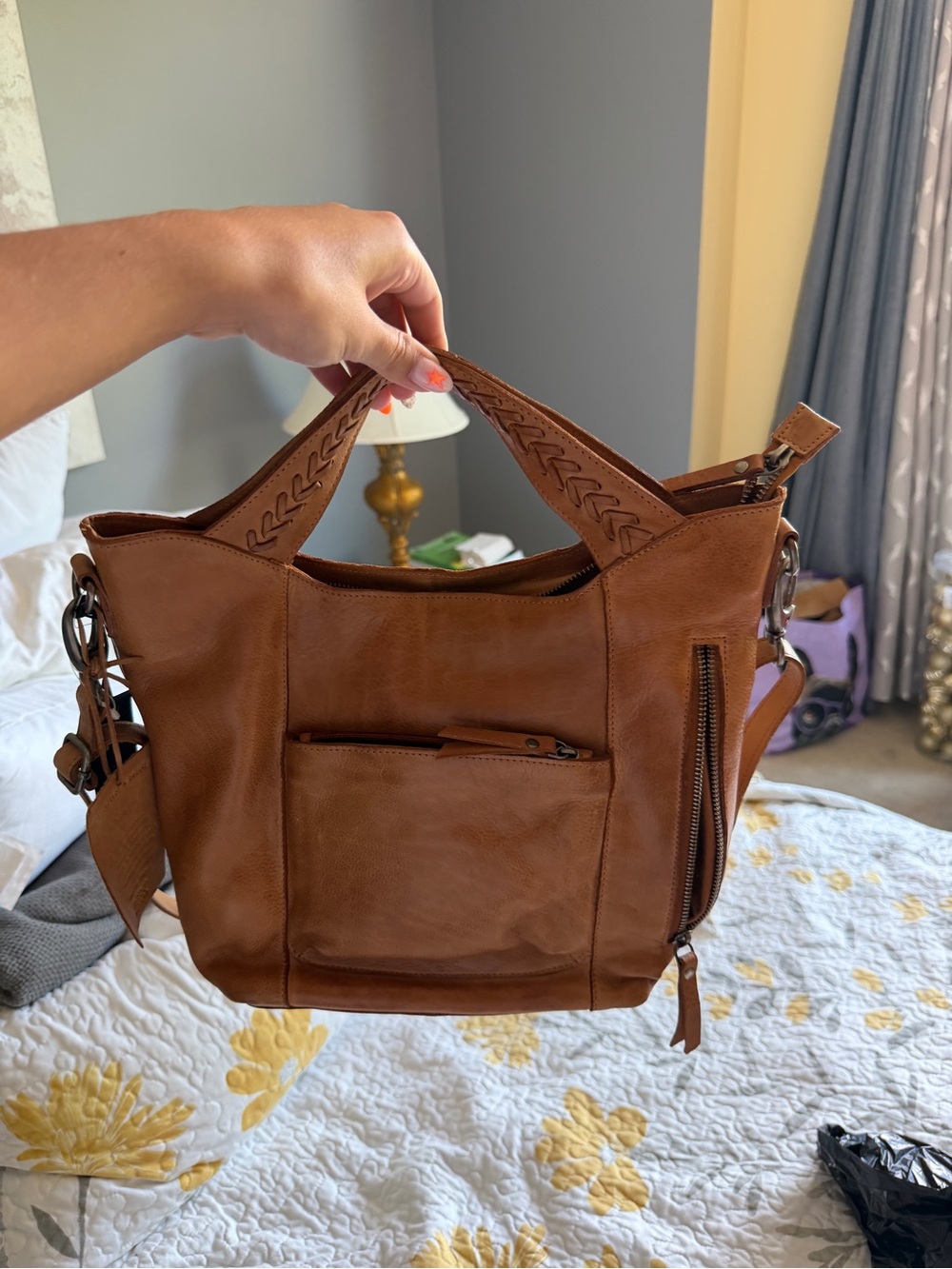 latico Brown Leather Shoulder Bag with Braided Handles